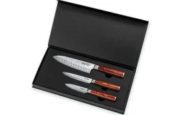 Coffret 3 couteaux Wusaki Pakka X50 pakkawood Santoku + Universel + Office