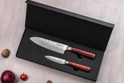 Coffret 2 couteaux Wusaki Pakka X50 pakkawood Santoku + Office