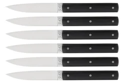 Coffret de 6 couteaux de table faits mains Perceval 9.47 en ébène du Gabon