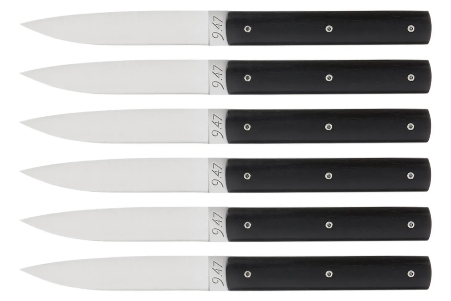 Coffret de 6 couteaux de table faits mains Perceval 9.47 en ébène du Gabon