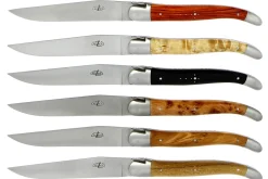 Coffret de 6 couteaux de table Forge de Laguiole 2 mitres en inox panache de bois