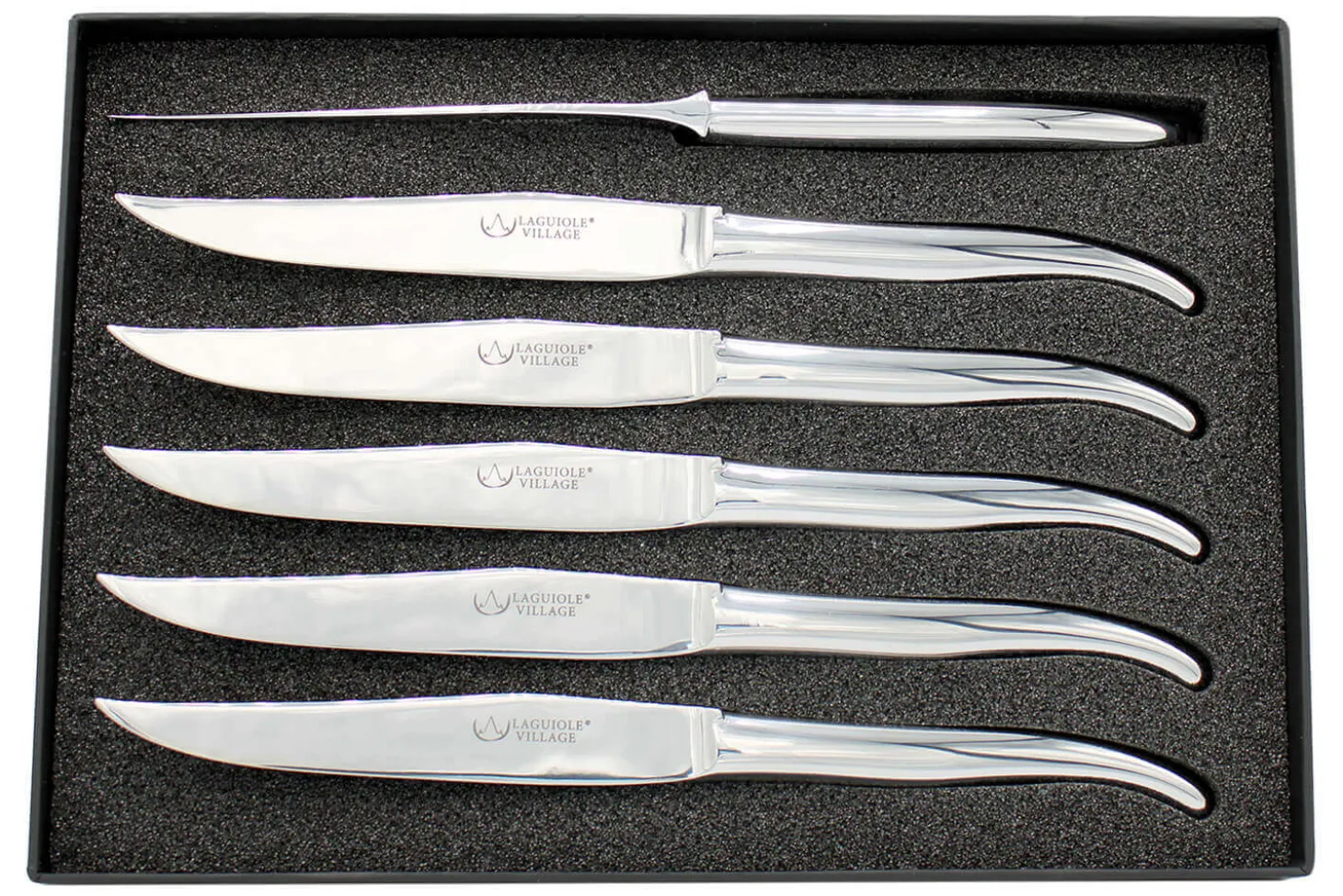 Coffret de 6 couteaux de table Laguiole Village Aéro en inox brillant