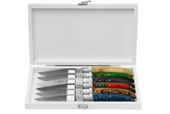 Coffret de 6 couteaux de table Prestige Laguiole Bougna manches bois colorés