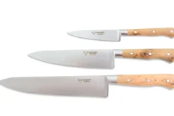 Coffret de 3 couteaux en genévrier Laguiole en Aubrac : Office + Universel + Chef