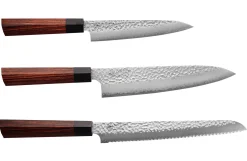 Coffret de 3 couteaux japonais Kanetsugu Heptagon Uto universel, chef et pain