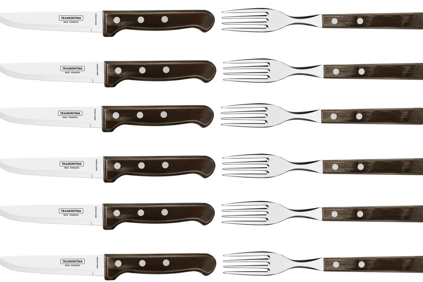 Coffret de 6 couteaux à steak lame crantée + 6 fourchettes Tramontina Jumbo