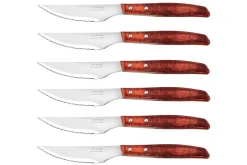Coffret de 6 couteaux à steak/pizza Arcos lame dentelée 11cm manche en bois de peuplier rouge