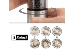 Coffret duo moulin à sel et poivre électrique Peugeot Elis Sense U Select en inox avec éclairage 20cm