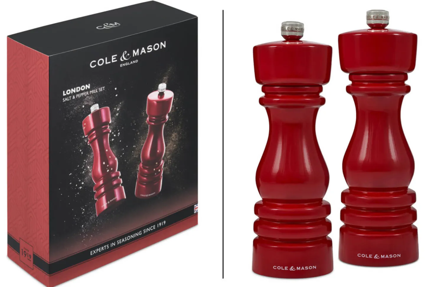 Coffret moulins sel et poivre Cole & Mason London rouge gloss 18cm