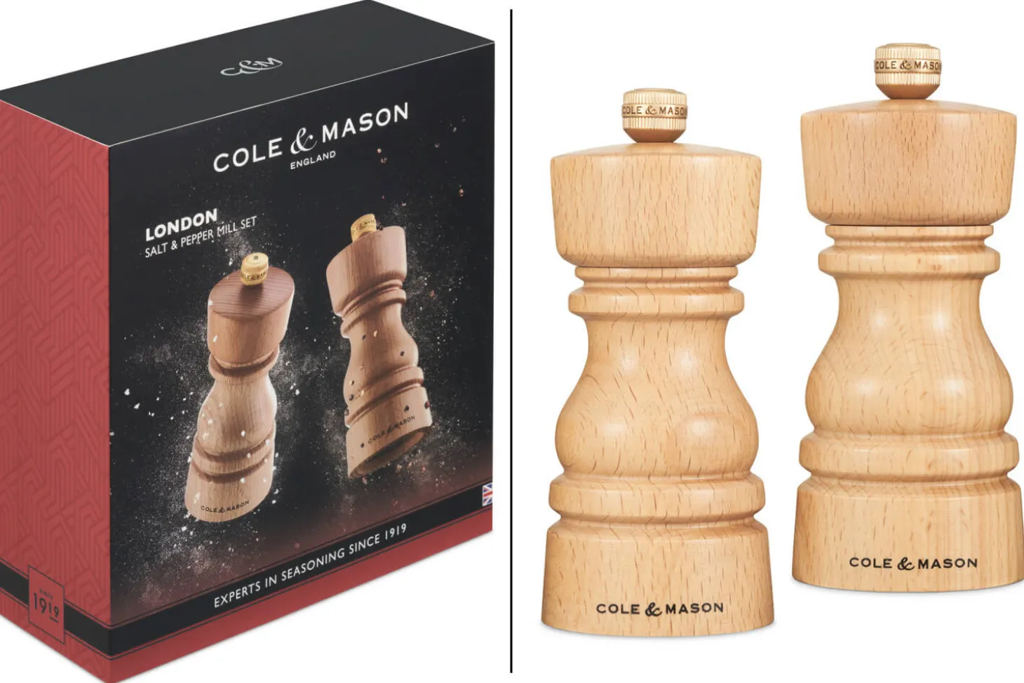Coffret moulins sel et poivre Cole & Mason London hêtre 13cm