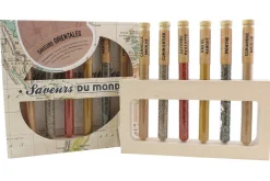 Coffret 6 épices en tube Le Monde en Tube Saveurs orientales + support bois