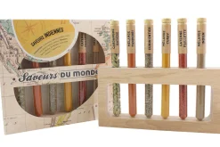 Coffret 6 épices en tube Le Monde en Tube Saveurs indiennes + support bois