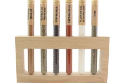 Coffret 6 épices en tube Le Monde en Tube Saveurs de nos régions + support bois