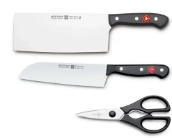 Coffret 3 pièces Wusthof Gourmet couteau de chef chinois + santoku + ciseaux
