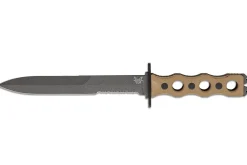 Couteau Benchmade SOCP 185SBK_1 lame semi-dentée 18cm manche ajouré en G10 taupe avec étui