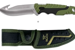 Couteau Buck 657 Pursuit Large Guthook 0657GRG lame 11,4cm manche nylon/fibres de verre vert + étui polyester