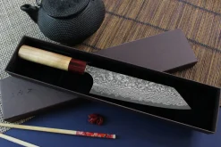 Couteau bunka japonais artisanal Yoshimi Kato 16,5cm VG10 Nickel Damascus cerisier