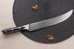 Couteau à découper Wusaki Sakin Damas 10Cr 25cm manche en fibre de carbone et feuille d'or
