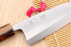 Couteau deba 15cm japonais artisanal Nakamura Kaishin Saku WS2 en magnolia