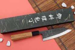 Couteau deba kiritsuke 15cm japonais artisanal Hatsukokoro Shirasagi manche en teck