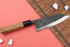 Couteau deba kiritsuke 15cm japonais artisanal Hatsukokoro Shirasagi manche en teck