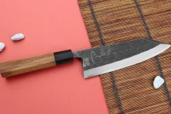 Couteau deba kiritsuke 18cm japonais artisanal Hatsukokoro Shirasagi manche en teck