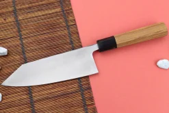 Couteau deba kiritsuke 18cm japonais artisanal Hatsukokoro Shirasagi manche en teck