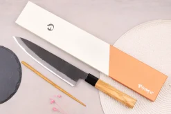 Couteau de chef 24cm japonais artisanal Hinoura Mutsumi Ajikataya Black Nashiji
