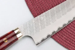 Couteau de chef 21cm japonais artisanal Nigara Hamono Migaki Tsuchime SG2 manche en acrylique