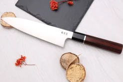 Couteau de chef 21cm japonais artisanal Sukenari HAP40 San Maï manche en bois de rose
