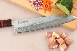 Couteau de chef 24cm japonais artisanal Wusaki Nawame AUS10 damas