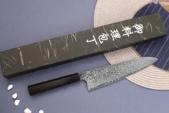 Couteau de chef 21cm japonais artisanal Hatsukokoro Ginga ATS-34 Damas ébène