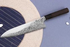 Couteau de chef 21cm japonais artisanal Hatsukokoro Ginga ATS-34 Damas ébène
