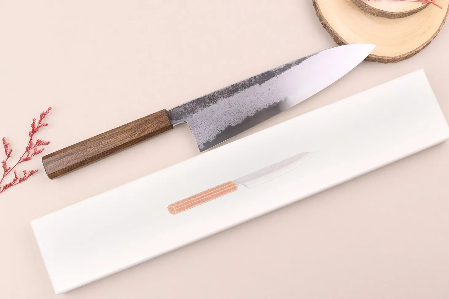 Couteau de chef 24cm japonais artisanal Hado Sumi B1D manche en chêne