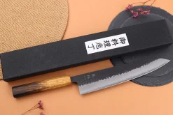 Couteau de chef 24cm japonais artisanal Yuzo Black AS chêne brûlé