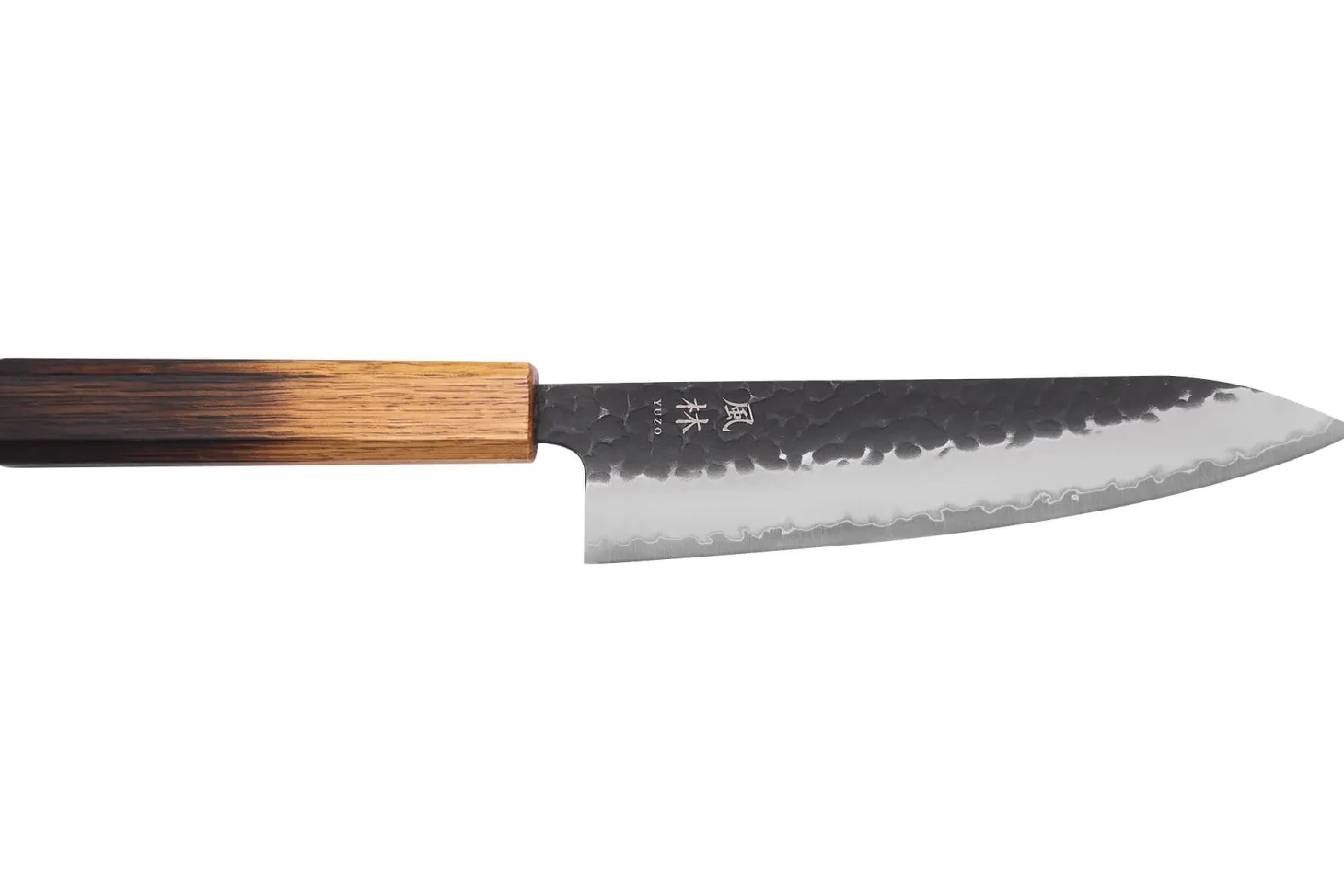 Couteau de chef 18cm japonais artisanal Yuzo Black AS chêne brûlé