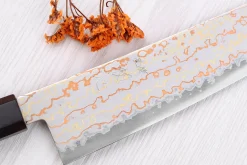 Couteau de chef 21cm japonais artisanal Hatsukokoro Hayabusa Rainbow Damas