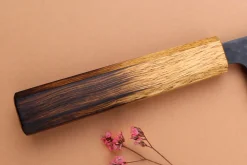 Couteau de chef 21cm japonais artisanal Yuzo Black AS chêne brûlé