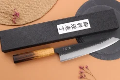 Couteau de chef 21cm japonais artisanal Yuzo Black AS chêne brûlé