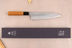 Couteau de chef 20cm japonais artisanal Nigara Hamono Migaki Tsuchime SG2 teck