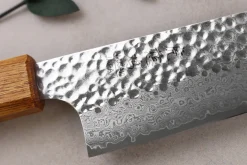 Couteau de chef 20cm japonais artisanal Wusaki Yaketa VG10 damas chêne brûlé