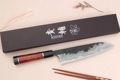 Couteau de chef 21cm japonais artisanal Kisuke Manaka Enn en cognassier avec 2 anneaux