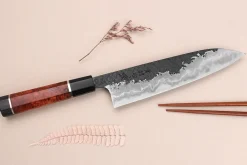 Couteau de chef 21cm japonais artisanal Kisuke Manaka Enn en cognassier avec 2 anneaux