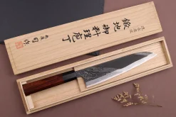 Couteau de chef 21cm japonais artisanal Hinoura Tsukasa River Jump manche bois de fer