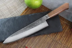 Couteau de chef japonais artisanal Wusaki Nogami BS2 21cm manche en noyer