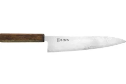 Couteau de chef japonais artisanal Wusaki Unagi AUS10 damas 21cm manche chêne