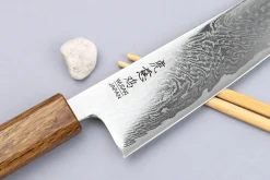 Couteau de chef japonais artisanal Wusaki Unagi AUS10 damas 18cm manche chêne