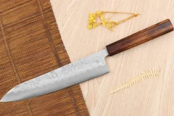 Couteau de chef japonais artisanal Wusaki Yoshi G3 chêne 24cm