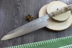 Couteau de chef japonais artisanal forgé Takeshi Saji R2 Tsuchime 24cm