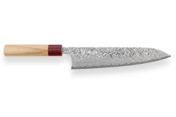 Couteau de chef japonais artisanal Yoshimi Kato 21cm VG10 Nickel Damascus cerisier